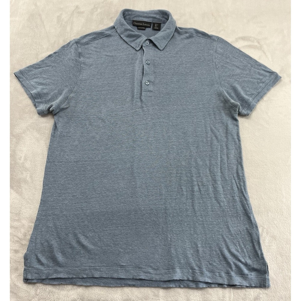 Christian Lacroix Linen Polo Shirt Men Large Blue Stretch Breathable Preppy